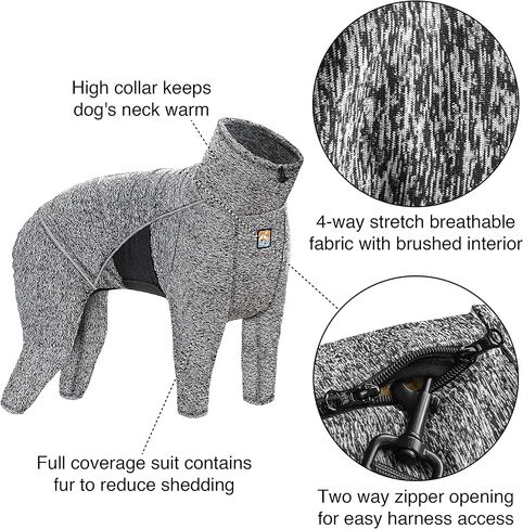 Kurgo Stowe Base Layer for Dogs, Dog Onesie Body Warmer, Bodysuit for Dogs, Recovery Suit, Reduce Anxiety, Contains Shedding, Leash Opening, Reflective, Heather Black (X-Small) in Kuwait