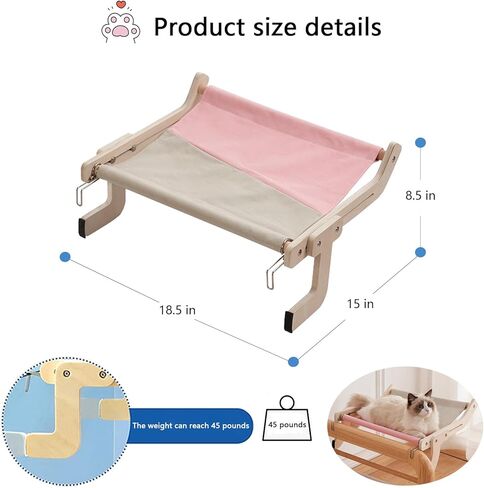 أرجوحة نافذة للقطط، سرير للقطط، أرجوحة للقطط مع إطارات خشبية ومعدنية، سرير للقطط قوي ومتين وقابل للتعديل مناسب لعتبات النوافذ وأراجيح القطط الجانبية للسرير in Kuwait