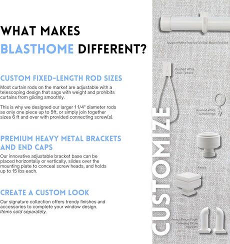 اللمسات النهائية لمقبض الطبقات الفاخرة من BLASTHOME - تناسب فقط قضبان الستائر من مجموعة Signature (القضيب غير متضمن) - جودة ممتازة، معدن ثقيل - مجموعة من قطعتين - سهرة سوداء in Kuwait