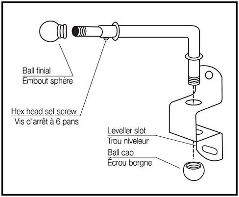 Versailles Home Fashions 1/2in Swing Arm with Ball Finial (14-24in) (Pair) curtain rod, White in Kuwait