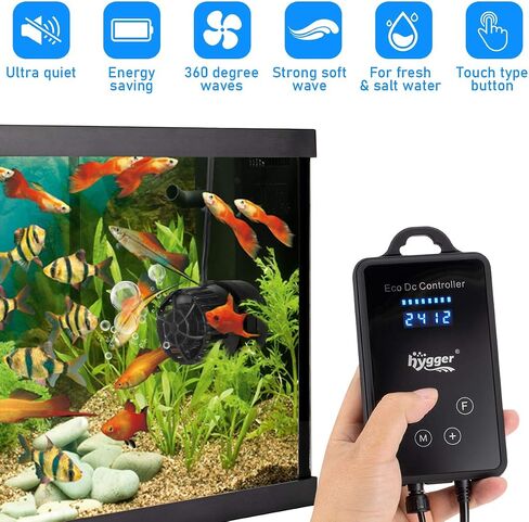 hygger Quiet Magnetic Aquarium Wave Maker, 1600GPH DC 12V Powerhead with Digital Led Display Controller, Submersible Water Inverter Circulation Pump for Fish Tank 3-25 Gallon in Kuwait