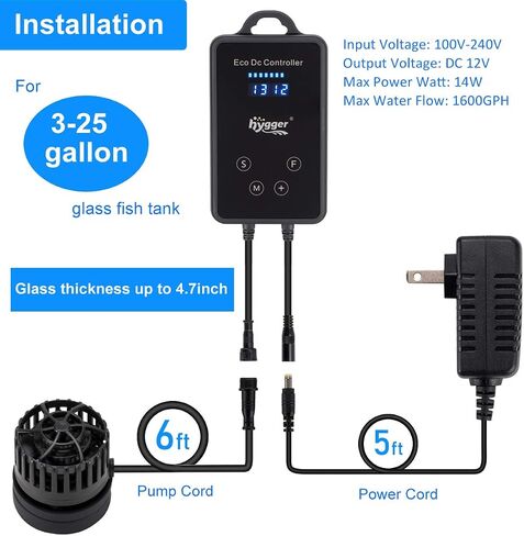 hygger Quiet Magnetic Aquarium Wave Maker, 1600GPH DC 12V Powerhead with Digital Led Display Controller, Submersible Water Inverter Circulation Pump for Fish Tank 3-25 Gallon in Kuwait