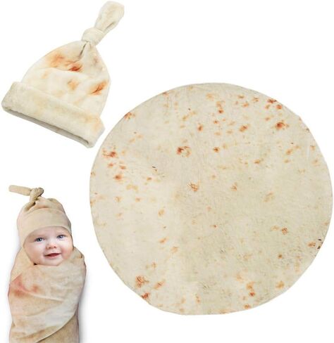 Ashipher Burrito Swaddle Blanket for Baby, Wrap Tortilla Safe Flannel Shower Blanket with Hat, Great Gift for Baby (36 Inch) in Saudi Arabia