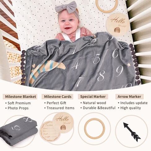 بطانية شهرية للأطفال مع بطاقات رئيسية مزدوجة الجوانب وبساط لعب بحلقة دائرية كبيرة (43.3 بوصة × 43.3 بوصة) سجادة دائرية سميكة من الفلانيل مزدوجة الجوانب للصبي والبنات، دعائم تصوير للأطفال in Kuwait