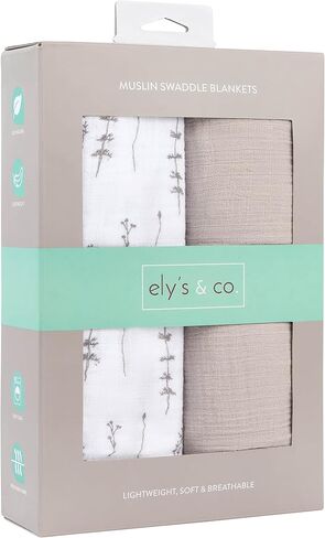 Ely's & Co. Muslin Swaddle Blankets 2-Pack for Baby Boy, 100% Cotton Muslin Extra Large Swaddle Receiving Blankets, 47"x47" (Blue Dragonflies + Stripes) in Saudi Arabia