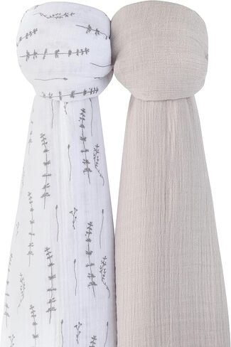 Ely's & Co. Muslin Swaddle Blankets 2-Pack for Baby Boy, 100% Cotton Muslin Extra Large Swaddle Receiving Blankets, 47"x47" (Blue Dragonflies + Stripes) in Saudi Arabia