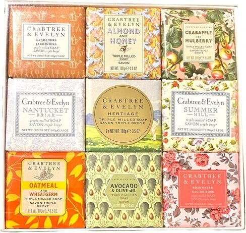 Crabtree & Evelyn Classics Bar Soap 9 Pc Set 3.5 oz ea. (Gardeners, Summer Hill, Nantucket, Avocado, Almond Milk.) in Kuwait