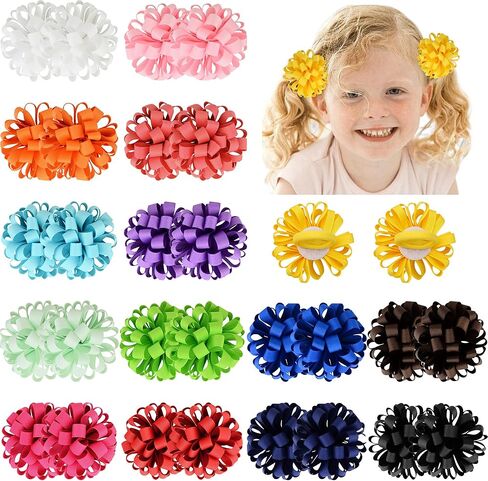 Yxiang 30 قطعة مشبك شعر للفتيات الصغيرات، شريط على شكل زهرة، مشابك شعر، مشبك مع زهور 2 بوصة لإكسسوارات شعر الفتيات الصغيرات in Kuwait