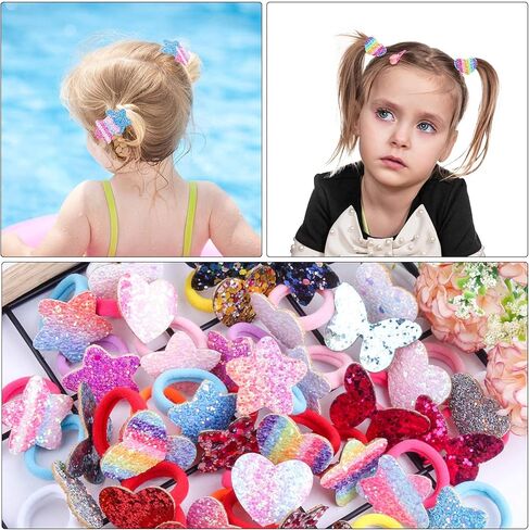 سويجيرل 36 قطعة من ربطات الشعر اللامعة - اربطة شعر بدون خياطة على شكل نجوم وفراشة ونجوم وقوس قزح وقلب وحامل ذيل حصان للرضع والفتيات والاطفال in Kuwait