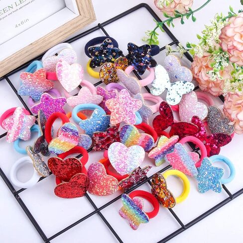 سويجيرل 36 قطعة من ربطات الشعر اللامعة - اربطة شعر بدون خياطة على شكل نجوم وفراشة ونجوم وقوس قزح وقلب وحامل ذيل حصان للرضع والفتيات والاطفال in Kuwait