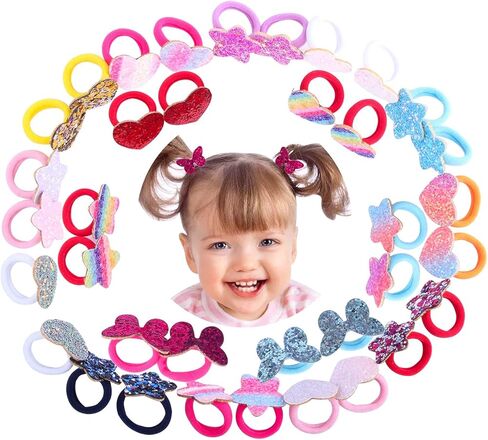 سويجيرل 36 قطعة من ربطات الشعر اللامعة - اربطة شعر بدون خياطة على شكل نجوم وفراشة ونجوم وقوس قزح وقلب وحامل ذيل حصان للرضع والفتيات والاطفال in Kuwait