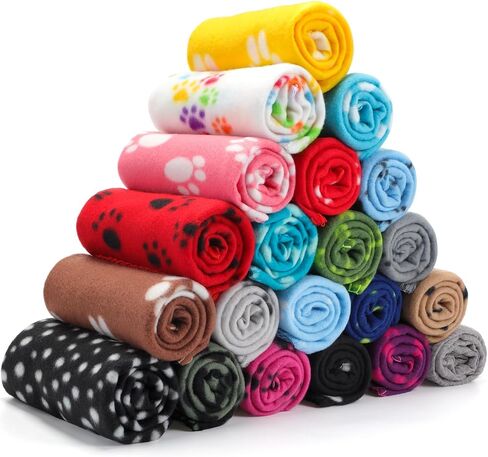 Eccliy 20 Pcs Puppy Blanket Fleece Pet Dog Throw, Paw, 28 x 24 Inch in Kuwait