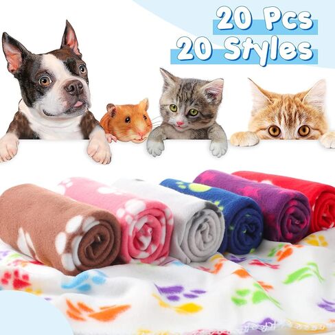 Eccliy 20 Pcs Puppy Blanket Fleece Pet Dog Throw, Paw, 28 x 24 Inch in Kuwait