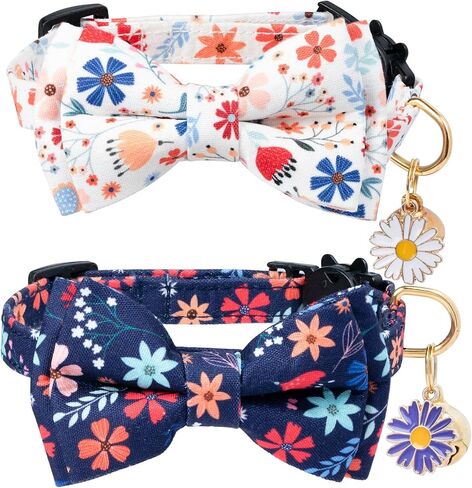 PREHAI Breakaway Cat Collar with Cute Bow Tie Bell 2Pack Lemon Strawberry Cat Collar for Male Female Soft Cotton Kitty Kitten Collar Cute Cat Collar Ideal for Girl Cats Boy Male Cats in Kuwait