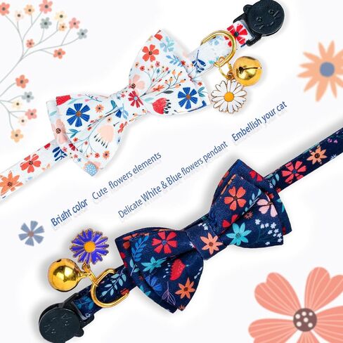 PREHAI Breakaway Cat Collar with Cute Bow Tie Bell 2Pack Lemon Strawberry Cat Collar for Male Female Soft Cotton Kitty Kitten Collar Cute Cat Collar Ideal for Girl Cats Boy Male Cats in Kuwait