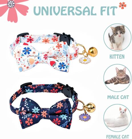 PREHAI Breakaway Cat Collar with Cute Bow Tie Bell 2Pack Lemon Strawberry Cat Collar for Male Female Soft Cotton Kitty Kitten Collar Cute Cat Collar Ideal for Girl Cats Boy Male Cats in Kuwait