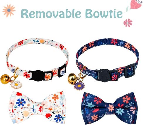 PREHAI Breakaway Cat Collar with Cute Bow Tie Bell 2Pack Lemon Strawberry Cat Collar for Male Female Soft Cotton Kitty Kitten Collar Cute Cat Collar Ideal for Girl Cats Boy Male Cats in Kuwait