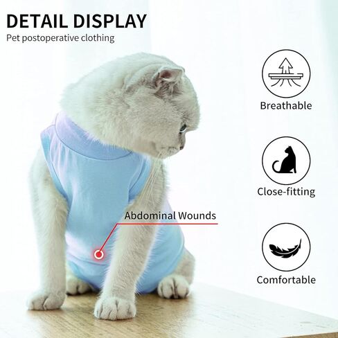 TORJOY Kitten Onesies، بدلة تعافي القطط لجروح البطن أو أمراض الجلد، بعد الجراحة، ارتداء مضاد لعق الجروح، بديل طوق إلكتروني مسامي للقطط باللون الأرجواني M in Kuwait