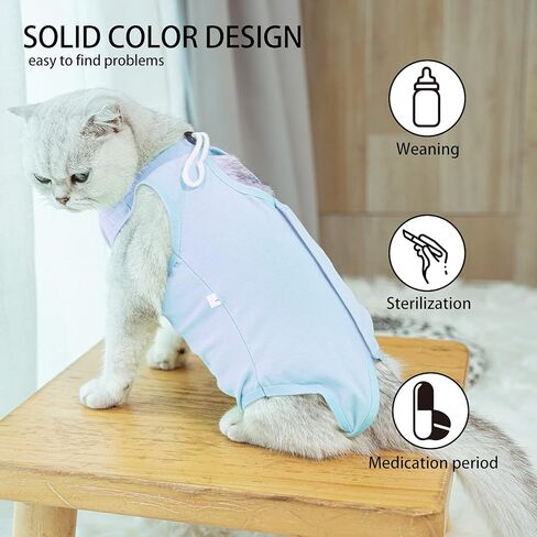 TORJOY Kitten Onesies، بدلة تعافي القطط لجروح البطن أو أمراض الجلد، بعد الجراحة، ارتداء مضاد لعق الجروح، بديل طوق إلكتروني مسامي للقطط باللون الأرجواني M in Kuwait