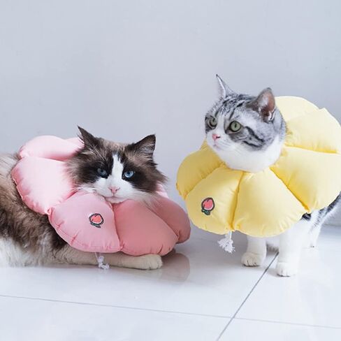 طوق شفاء قابل للتعديل، طوق إليزابيث ناعم ولطيف مقاوم للماء للقطط، طوق مخروطي، طوق هريرة وقائي للتعافي بعد الجراحة لمنع الخدش (ELC07-yellow-l) in Kuwait