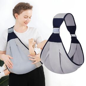 Baby Sling Carrier, Adjustable Baby Holder Carrier, Baby Half Wrapped Sling Hip Carrier, One Shoulder Labor-Saving, Cloth Fabric Lightweight Baby Carrier for Newborn to Toddler Up to 45 lbs (Grey)
