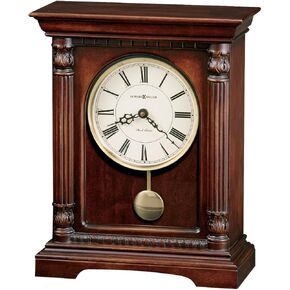 Howard Miller Lewiston Mantel Clock II 549-727 - لمسة نهائية من هامبتون الكرز، ديكور منزلي عتيق، بندول نحاسي، كوارتز، حركة مزدوجة الرنين، التحكم في مستوى الصوت