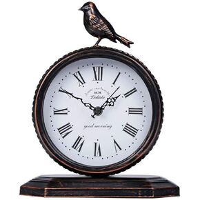 ساعة طاولة معدنية عتيقة من SHISEDECO مع طائر، رف قديم/مكتب كوارتز صناعي معدني من الحديد المطاوع الأوروبي وساعة رف (زهرة قديمة وطيور) in Kuwait