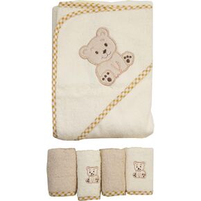 Spasilk Hooded Bath Towel with 4 Washcloths for Newborn Boys and Girls, Soft Terry Baby Towel and Baby Washcloths, Baby Bath Essentials, Ideal, Brown Bear in Kuwait