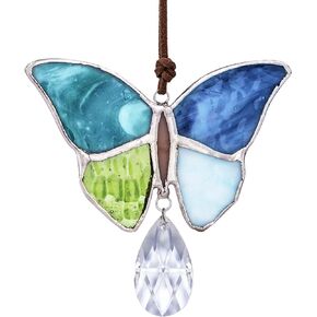 H & D HYALINE & DORA مصنوع يدويًا من الزجاج الملون فراشة تيفاني نمط Suncatchers نافذة معلقة زخرفة شجرة عيد الميلاد ديكور قلادة in Kuwait