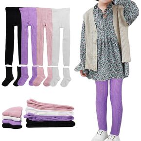 techcity Girls Leggings Baby Toddler Tights Stockings Cable Knit Cotton Pants - 4 Pack Footless Tights & 4 Pairs Socks