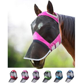 Harrison Howard CareMaster Pro Luminous Horse Fly Mask Large Eye Space Full Face Standard with Nose No Ears Summer Mint L