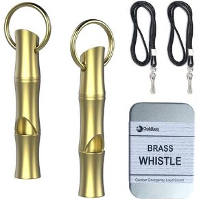 Goldboy 2 Pack of Premium Brass Whistles for Emergency, Outdoor Whistle for Camping & Hiking, Dog Training, Waterproof Small and Ultra Loud EDC Safety Whistles