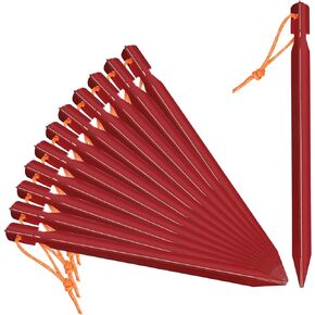 Grassman 12 Pack Tent Stakes, 7075 Aluminium Tent pegs, Heavy Duty Lightweight Ground Pegs, Durable and Safe Metal Camping Spikes, Red