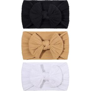 ANHAISHUILV 3 عبوات من عصابات الرأس المصنوعة من النايلون للأطفال وربطات شعر مطاطية وإكسسوارات شعر للفتيات حديثي الولادة والأطفال الصغار (أبيض خوخي وردي) in Kuwait