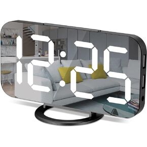 Digital Alarm Clock,7 in LED Mirrored Clocks Large Display,with 2 USB Charger Ports,Auto Dim,Night Mode,Modern Desktop Electronic Clocks for Bedroom Home Office Decor - Gold