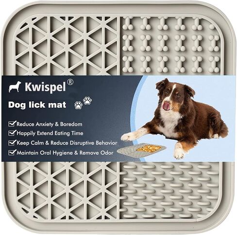 Kwispel لعق حصيرة للكلاب، حصيرة لعق الكلب مع أكواب الشفط للقلق، زبدة الفول السوداني الكلب لعق حصيرة تغذية بطيئة الاستغناء عن وسادة لعق للكلاب القطط الاستمالة الاستحمام والتدريب (رمادي) in Kuwait