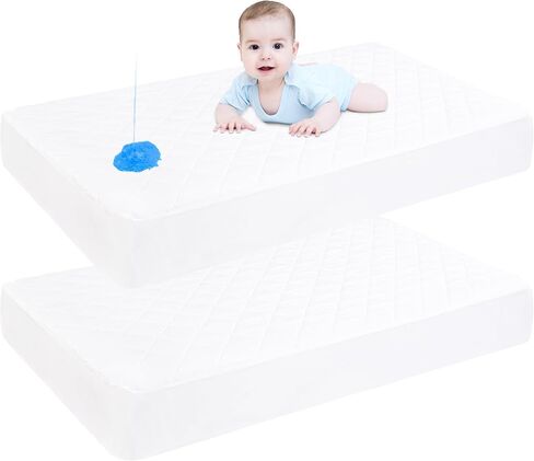 Safe and Sound 2 Pack Bamboo Viscose Crib Mattress Protector, Waterproof Quilted Crib Mattress Pads, Soft Breathable Bamboo Viscose Rayon Baby Mattress Cover (28x52 Inches, Bamboo Viscose) in Kuwait