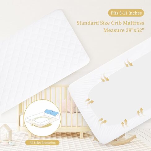 Safe and Sound 2 Pack Bamboo Viscose Crib Mattress Protector, Waterproof Quilted Crib Mattress Pads, Soft Breathable Bamboo Viscose Rayon Baby Mattress Cover (28x52 Inches, Bamboo Viscose) in Kuwait