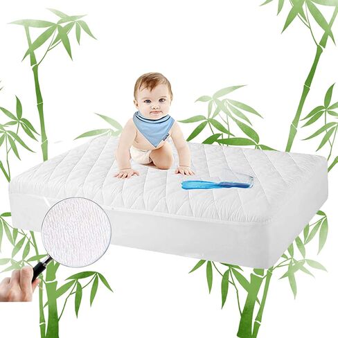 Safe and Sound 2 Pack Bamboo Viscose Crib Mattress Protector, Waterproof Quilted Crib Mattress Pads, Soft Breathable Bamboo Viscose Rayon Baby Mattress Cover (28x52 Inches, Bamboo Viscose) in Kuwait