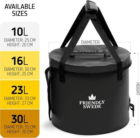 دلو سويدي صديق قابل للطي مع غطاء، دلو قابل للطي للتخييم والسفر والبستنة، دلو مياه محمول مع جيب شبكي لأدوات يدوية، حاوية مياه قابلة للطي، حاوية مياه للتخييم in Kuwait