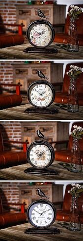 ساعة طاولة معدنية عتيقة من SHISEDECO مع طائر، رف قديم/مكتب كوارتز صناعي معدني من الحديد المطاوع الأوروبي وساعة رف (زهرة قديمة وطيور) in Kuwait