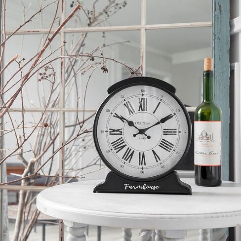 سوفي ديزاين ساعة رف معدنية 9.5 انش مع قاعدة سوداء عتيقة بتصميم ارقام رومانية لرف الموقد وتزيين الطاولة وساعة الطاولة in Kuwait