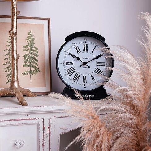 سوفي ديزاين ساعة رف معدنية 9.5 انش مع قاعدة سوداء عتيقة بتصميم ارقام رومانية لرف الموقد وتزيين الطاولة وساعة الطاولة in Kuwait