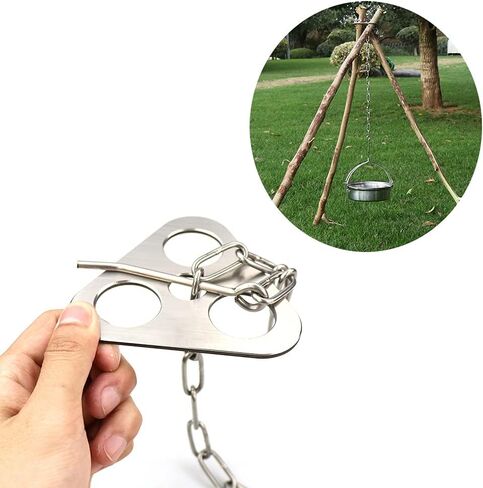 PWPAM Camping Tripod Board with Adjustable Chain for Suspending Pots over Fire for Cooking By Turning Branches into Campfire Tripod, Perfect Outdoor Campfire Cooking Equipment in Saudi Arabia