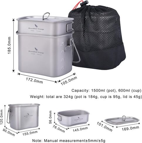 Boundless Voyage Titanium Mess Kit Hanging Pot Cup with Lid Folding Handles Outdoor Camping Cooking Set Ultralight Portable Tableware Cookware in Saudi Arabia