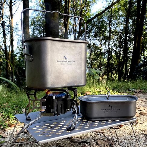 Boundless Voyage Titanium Mess Kit Hanging Pot Cup with Lid Folding Handles Outdoor Camping Cooking Set Ultralight Portable Tableware Cookware in Saudi Arabia