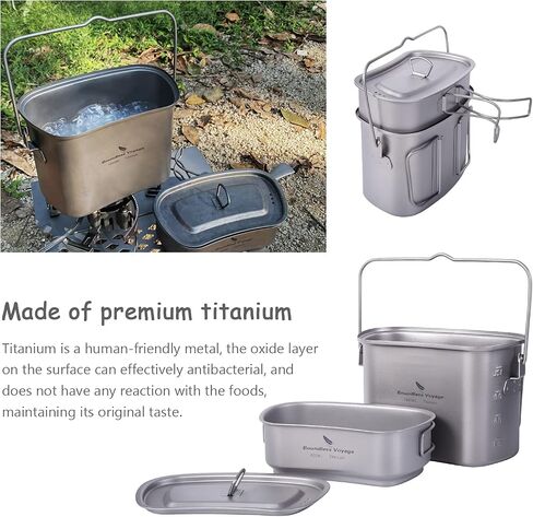 Boundless Voyage Titanium Mess Kit Hanging Pot Cup with Lid Folding Handles Outdoor Camping Cooking Set Ultralight Portable Tableware Cookware in Saudi Arabia