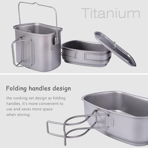 Boundless Voyage Titanium Mess Kit Hanging Pot Cup with Lid Folding Handles Outdoor Camping Cooking Set Ultralight Portable Tableware Cookware in Saudi Arabia