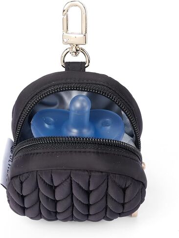 Pacifier Holder Case with Clip and Pouch Cover, Pacifier CharmPod with Clasp for Mom Bag (Black) in Saudi Arabia
