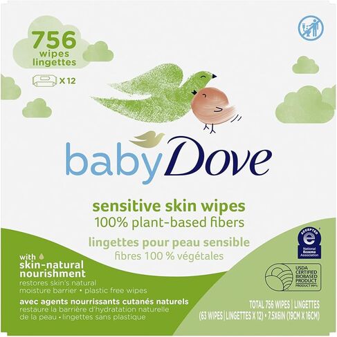 مناديل بيبي دوف المبللة للأطفال للبشرة الحساسة مع ألياف نباتية 100% لا تسبب الحساسية، 63 منديل مبلل in Kuwait